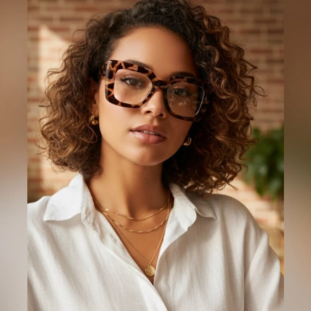 ✨NEW Pink Accents Leopard Print Square Frame Glasses
